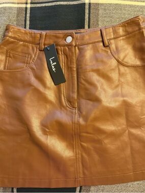 Lulu's Faux Leather Brown Mini Skirt